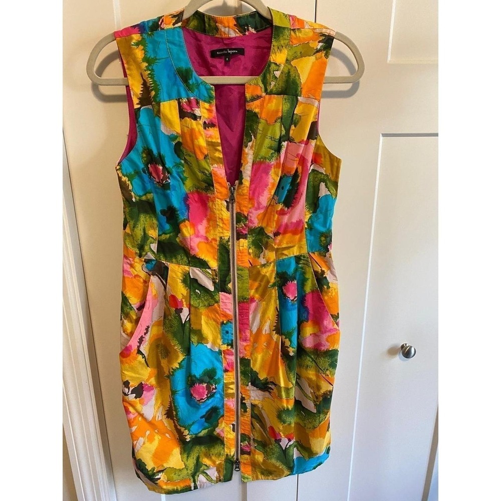 Nanette Lepore Dress Multicolor Event Floral Front Zip 8 Wedding Event sku3